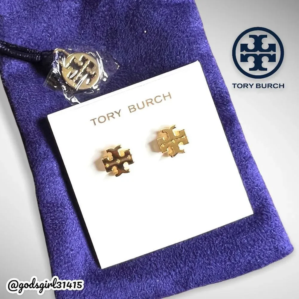 Tory Burch 18K Gold Plated Kira Logo Stud Earrings & Dust Bag $78 - Picture 7 of 11